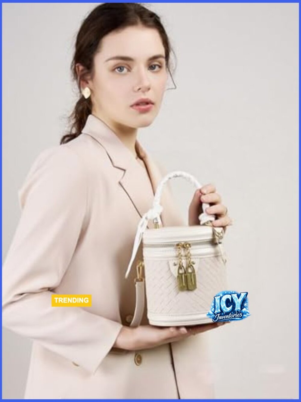Mini Bucket Crossbody Bag Vegan Leather Woven Texture Zip Closure Shoulder - Picture 2 of 7